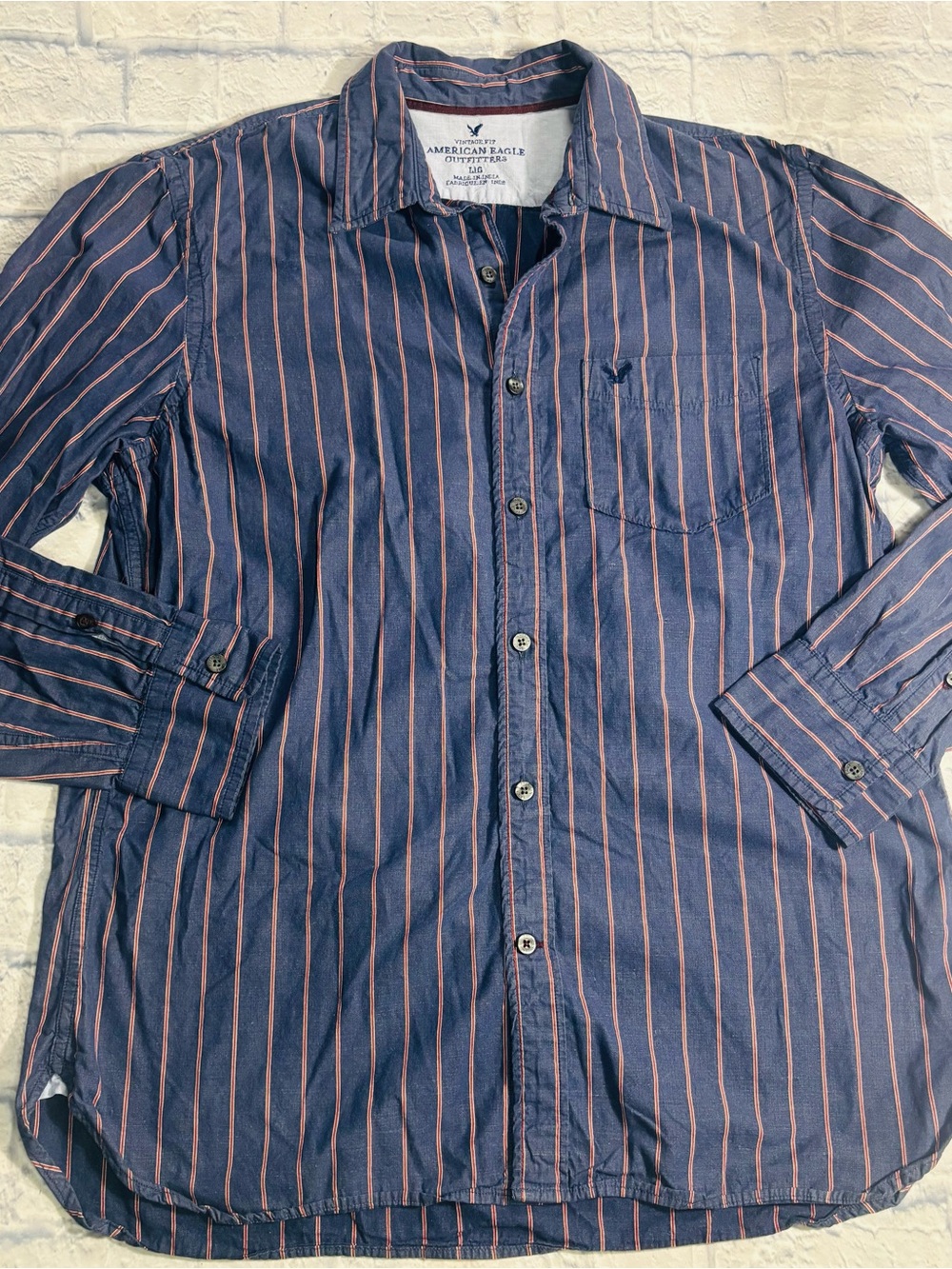 American Eagle Men’s Blue Button Up Long Sleeve 100% Cotton Size Large